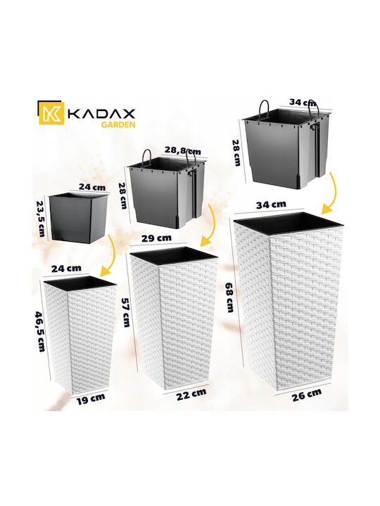 Kadax Set 3 Planters Rattan Insert White 68cm