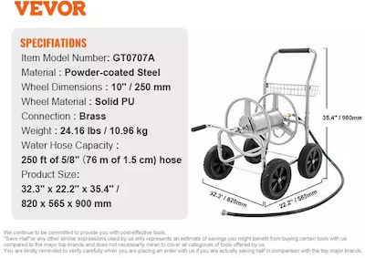 Wheeled Watering Wind for Hose up to 91.44m