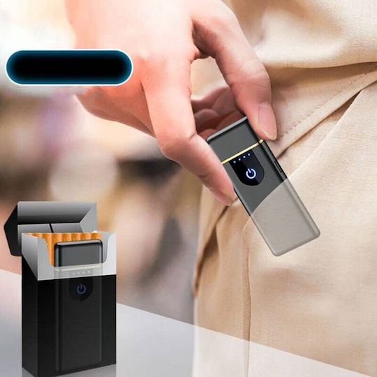 Electric Windproof Lighter In Box Usb Charging Digital Sensor Induction Ignition 2 Cigarettes Simultaneously Led Indicator Black 78.5x28.5x9.5 Mm