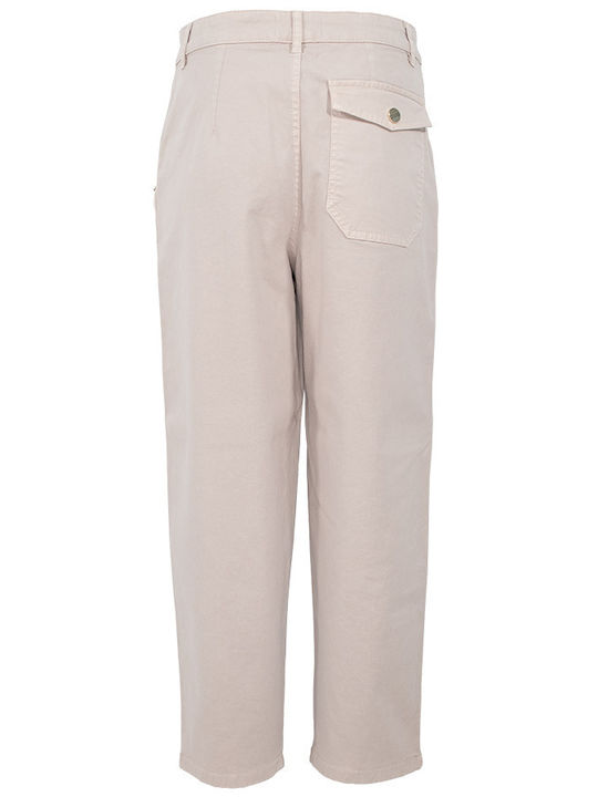 IBlues Women's High-waisted Cotton Capri Trousers in Straight Line Beige