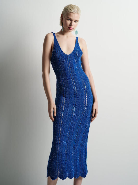 Tailor Made Knitwear Resort Midi Kleid Gestrickt Blau