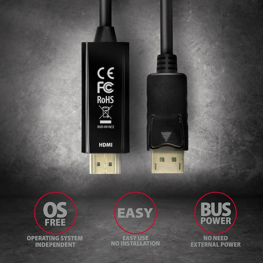 Axagon Cable DisplayPort male - HDMI male 1.8m Μαύρο (RVD-HI14C2)