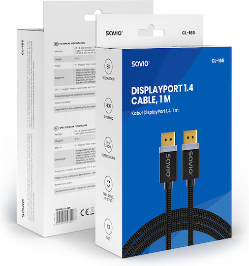 Savio Kabel DisplayPort-Stecker - DisplayPort-Stecker 1m Schwarz (CL-165)