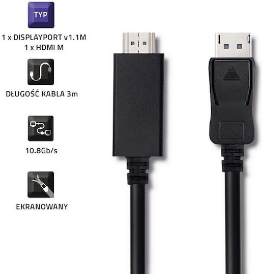 Qoltec Cable DisplayPort male - HDMI male 3m (50442)