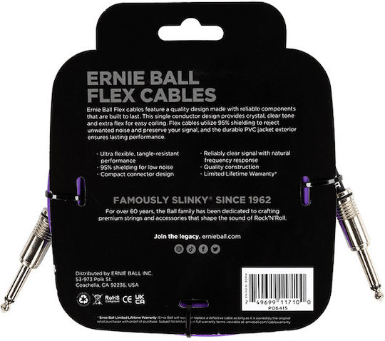 Ernie Ball Flex Cable 6.3mm male - 6.3mm male 3m Purple (EB6415)