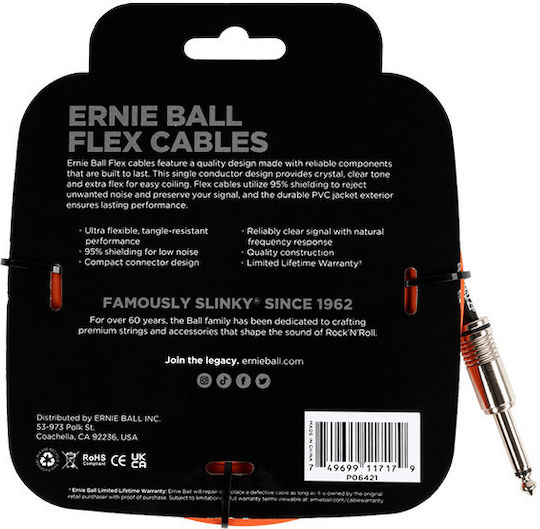 Ernie Ball Cable 6.3mm male - 6.3mm male 6m Orange (EB6421)