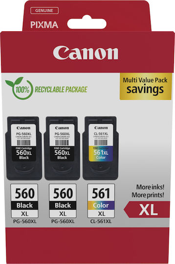 Canon PG-560 XL Original Photo Value Pack with 3 InkJet Printer Inks Black / Multiple (Color) (3712C012)