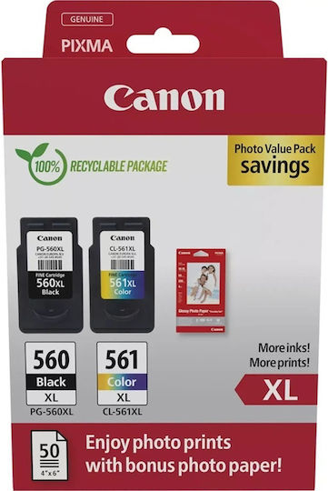 Canon PG-560 XL Original Photo Value Pack with 3 InkJet Printer Inks Black / Multiple (Color) (3712C012)