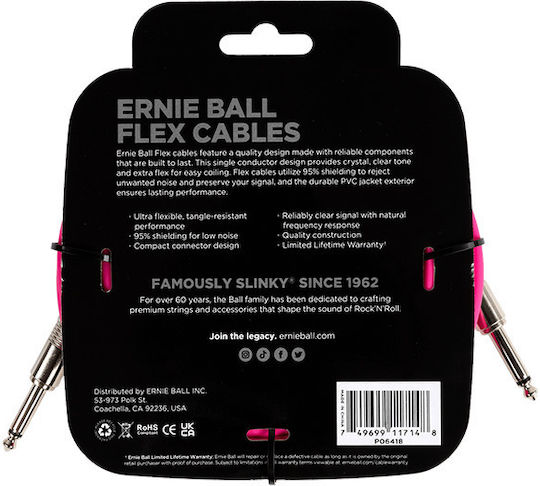 Ernie Ball Flex Cable 6.3mm male - 6.3mm male 6m Pink (EB6418)