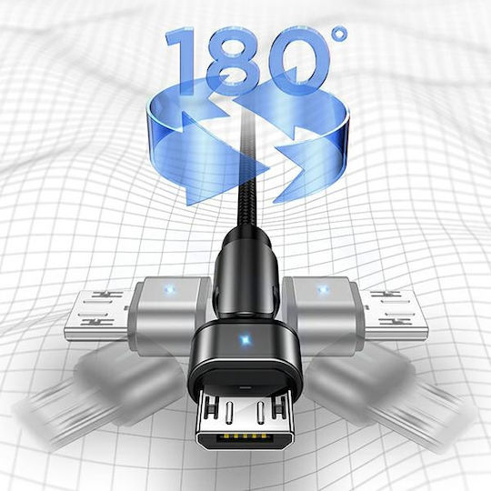 Usams SJ478 Ъгъл (90°) / Плетена USB 2.0 до микро USB кабел Черен 1м (SJ478USB01) 1бр