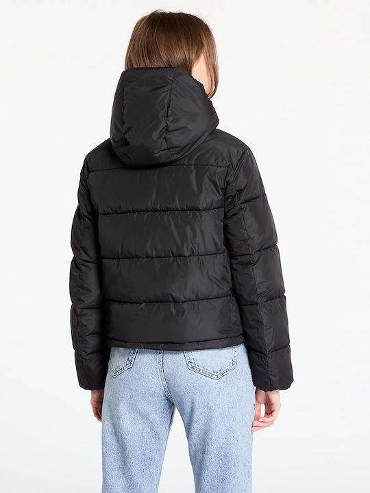 Women's Short Puffer Jacket for Winter with Hood Black