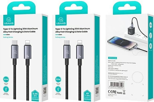 Usams USB-C to Lightning Cable 30W Gray 1.2m (US-SJ662)