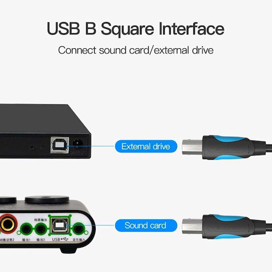 Vention USB 2.0 Cable USB-A male - USB-B male Λευκό 3m VAS-A16-B300