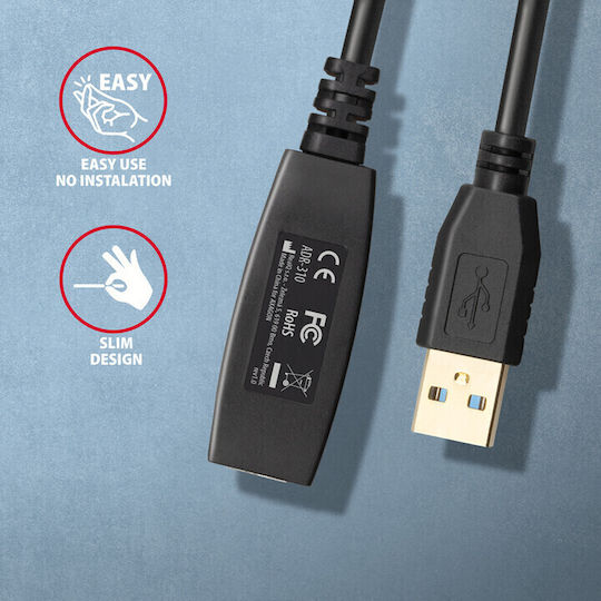Axagon USB 3.0 Kabel USB-A-Stecker - USB-A-Buchse Schwarz 10m ADR-310