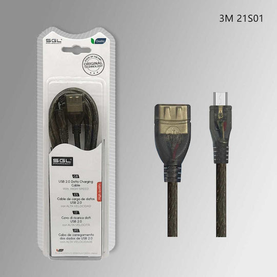 SGL USB 2.0 Кабел USB-A женски - микро USB-A мъжки Черен 3м 097527