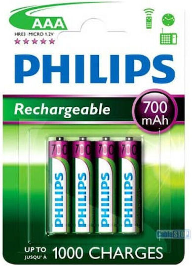 Philips Επαναφορτιζόμενες Μπαταρίες AAA Ni-MH 700mAh 1.2V 4τμχ