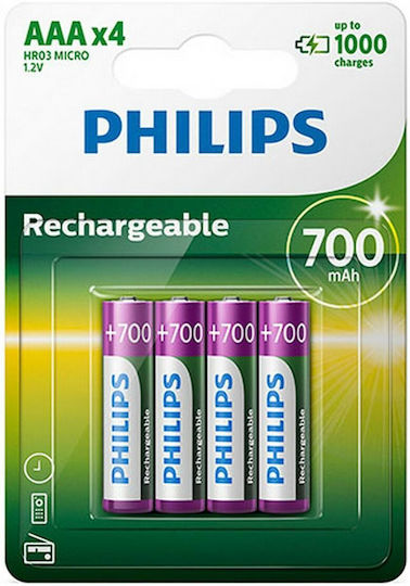 Philips Επαναφορτιζόμενες Μπαταρίες AAA Ni-MH 700mAh 1.2V 4τμχ