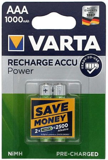 Varta Rechargeable Accu Επαναφορτιζόμενες Μπαταρίες AAA Ni-MH 1000mAh 1.2V 2τμχ