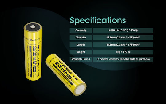 NiteCore NL1836 Επαναφορτιζόμενη Μπαταρία 18650 Li-ion 3600mAh 3.6V 1τμχ