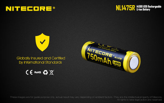 NiteCore NL1475R Презареждаща батерия 14500 Li-ion 750mAh 3.6V 1бр