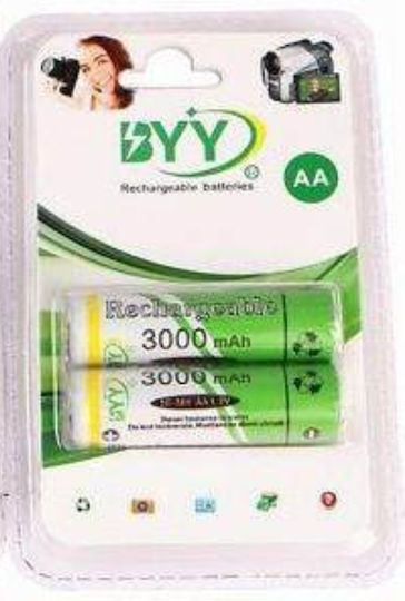 BYY Rechargeable Battery AA Ni-MH 3000mAh 1.2V 2pcs