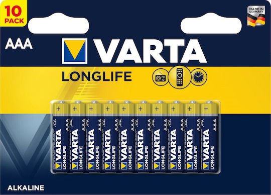 Varta 10 Pack Alkaline Batteries AAA LongLife 1.5V 4103101461