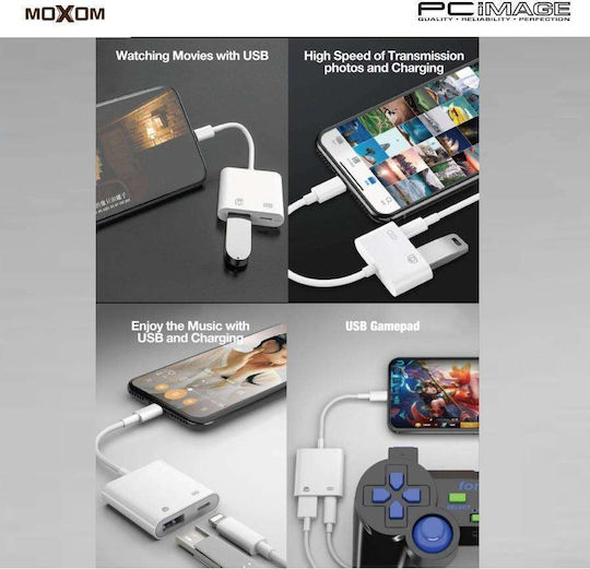 Moxom MX-AX25 Converter Lightning Male To Lightning USB-A Female White 1 Piece