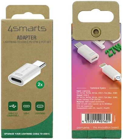 4Smarts Μετατροπέας Lightning male σε USB-C female Λευκό 2τμχ 540711