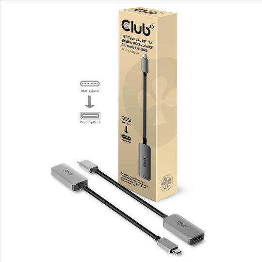 Club3D Konverter USB-C / DisplayPort männlich zu USB-C / DisplayPort weiblich Silber 1Stück CAC-1567