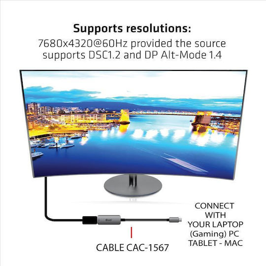 Club3D Konverter USB-C / DisplayPort männlich zu USB-C / DisplayPort weiblich Silber 1Stück CAC-1567