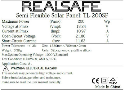 TL-200SF Flexibil Monocristalină Panou Fotovoltaic 200W 1330x780x2mm