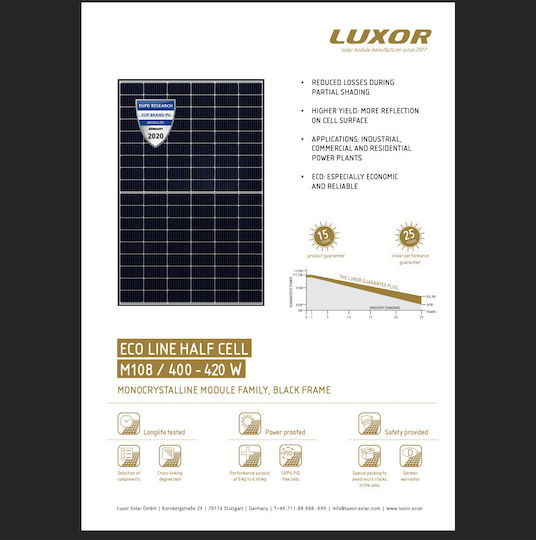 Luxor Eco Line 10-LX-410M Monokristallin Solarmodul 410W 24V 1724x1134x35mm