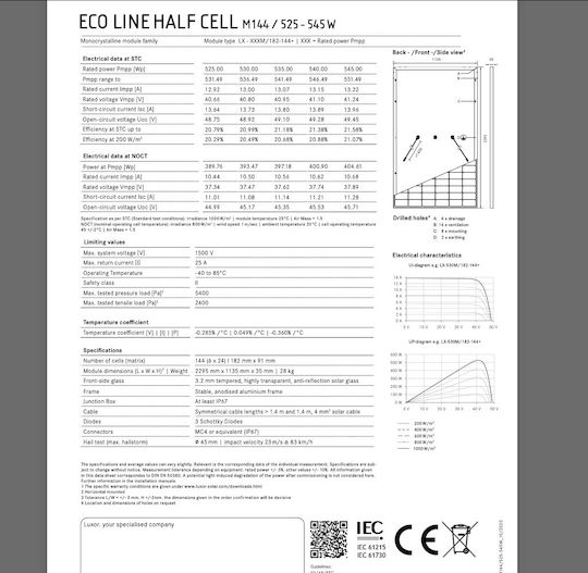 Luxor Eco Line Half Cell Monokristallin Solarmodul 540W 2295x1135x35mm