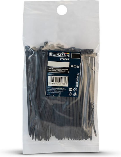 Bormann Δεματικά Καλωδίων Πλαστικά 100mmx2.5mm σε Μαύρο χρώμα (100τμχ) (050278)