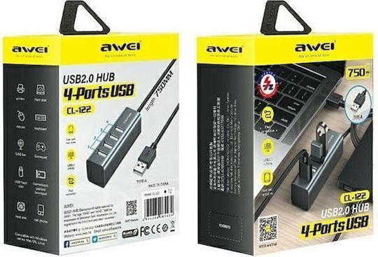Awei USB 2.0 4 Port Hub with USB-A Connection Gray