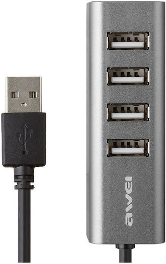 Awei USB 2.0 4 Port Hub with USB-A Connection Gray