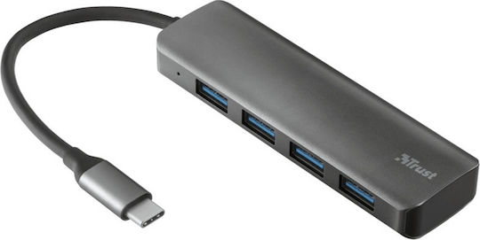 Trust Halyx USB-Hub mit 4 Anschlüssen USB 2.0 mit Anschluss an einen Computer USB-A Grau