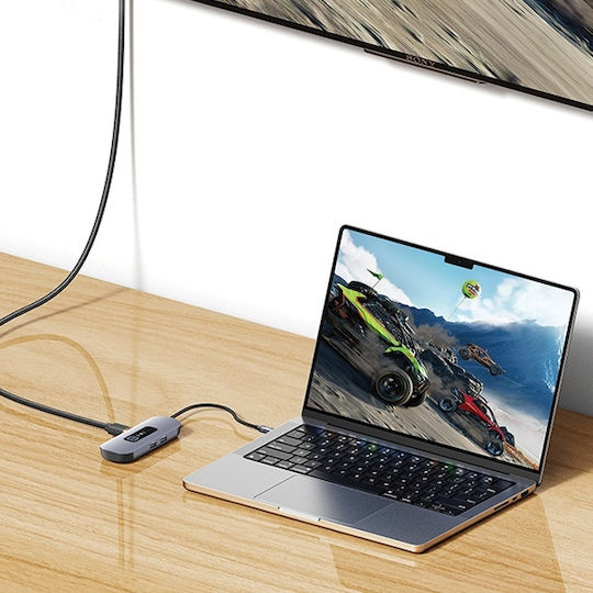 Usams USB Hub 6 Ports USB 3.0 with USB-C Connection Gray