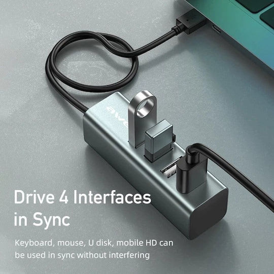 Awei USB 2.0 4 Port Hub with USB-A Connection Gray