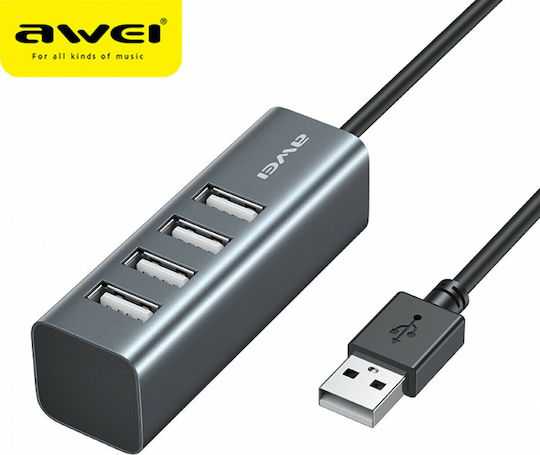 Awei USB 2.0 4 Port Hub with USB-A Connection Gray