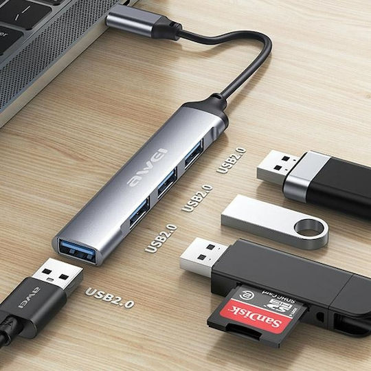 Awei USB Hub with 4 USB 2.0 Ports and USB-C Connection