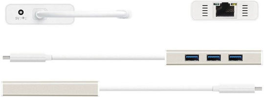J5create Hub 4 Θυρών USB 3.1 με σύνδεση USB-C / Ethernet Λευκό