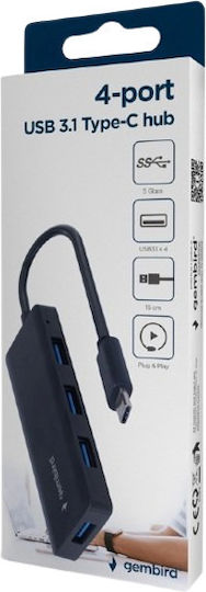 Gembird USB-Hub 4 Anschlüsse USB 3.0 mit Anschluss an einen Computer USB-C