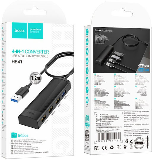 Hoco Hb42 Easy Hub 4 Ports USB 3.0 with USB-A Connection / Ethernet