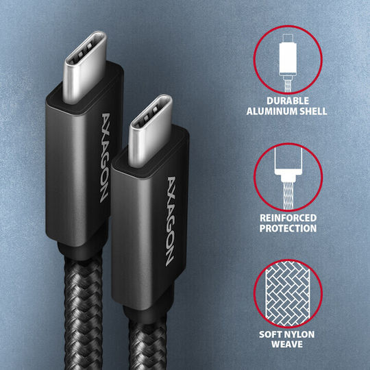 Axagon Braided USB 3.1 Video Cable USB-C Male - USB-C 100W PD Black 1m BUCM32-CM10AB