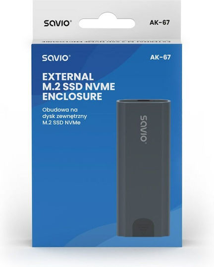 Savio Hard Drive Case M.2 SATA III NVME with connection Type-C in Gray color