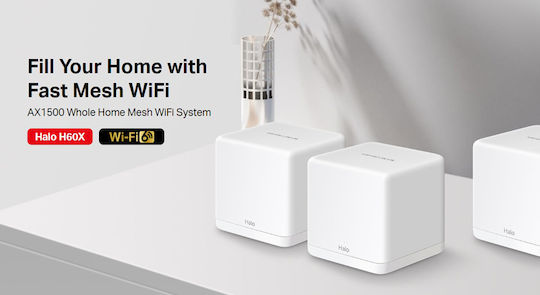 Mercusys Halo H60X v1 WiFi Mesh Network Access Point Wi‑Fi 6 Dual Band (2.4 & 5GHz) in Triple KIt White