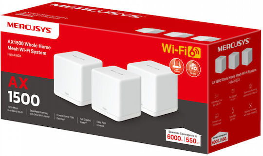Mercusys Halo H60X v1 WiFi Mesh Network Access Point Wi‑Fi 6 Dual Band (2.4 & 5GHz) in Triple KIt White