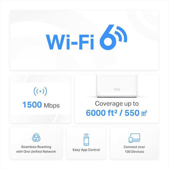 Mercusys Halo H60X v1 WiFi Mesh Network Access Point Wi‑Fi 6 Dual Band (2.4 & 5GHz) in Triple KIt White
