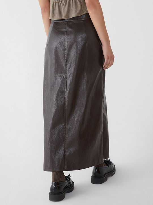 IBlues Leather Midi Skirt Coffee